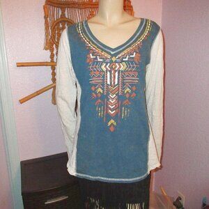 Panhandle Western Embroidered Top Size XL T-Shirt Aztec Cowgirl Boho Grunge